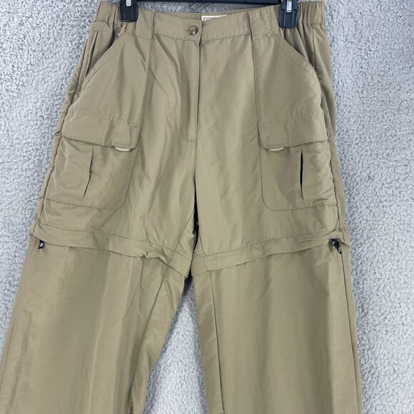 LL Bean Pants Convertible Zip Off Shorts Womens M Tan Nylon Hiking Outdoor Cargo - Picture 8 of 12